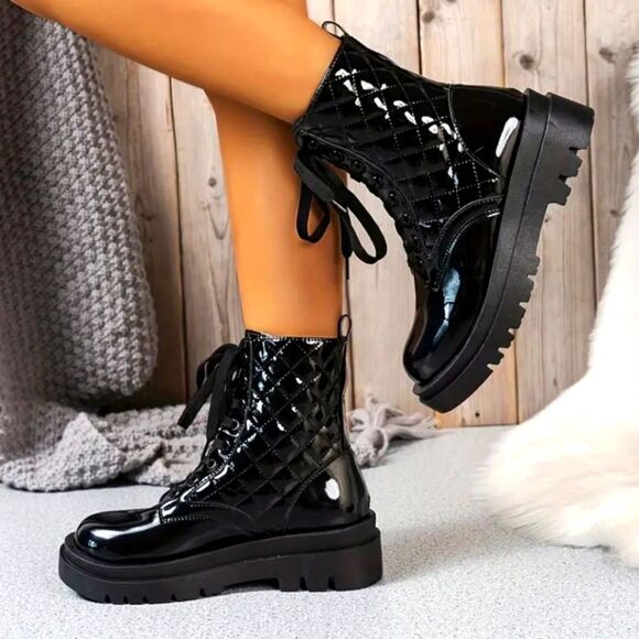 Women's quilted combat boot sz 10.5 - Picture 9 of 14